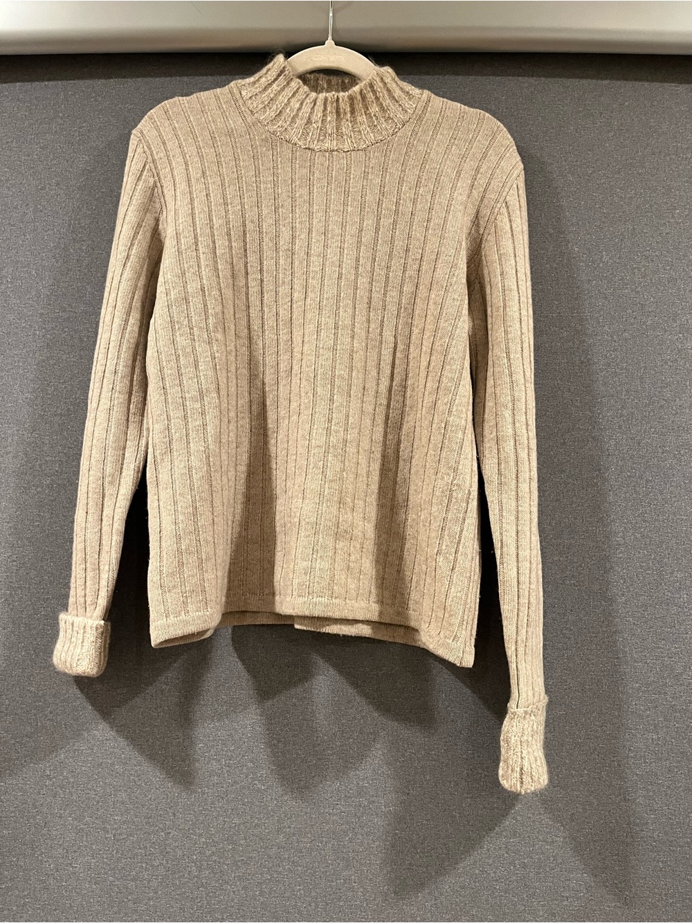 Cozy Ribbed Mock Neck Sweater in Beige